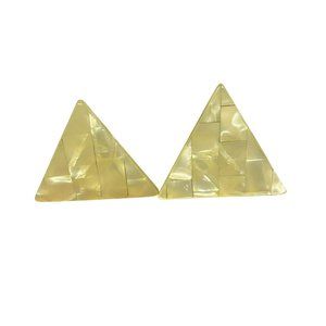 Modernist Acrylic White Triangular Clip on Earrings Unique Vintage
